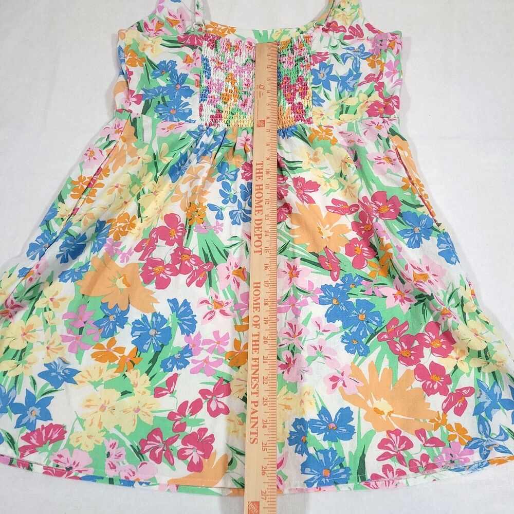 Floral Hawaiian linen sun Dress old navy XL Round Neck Smocked‎ Stretch Pockets - Picture 14 of 14